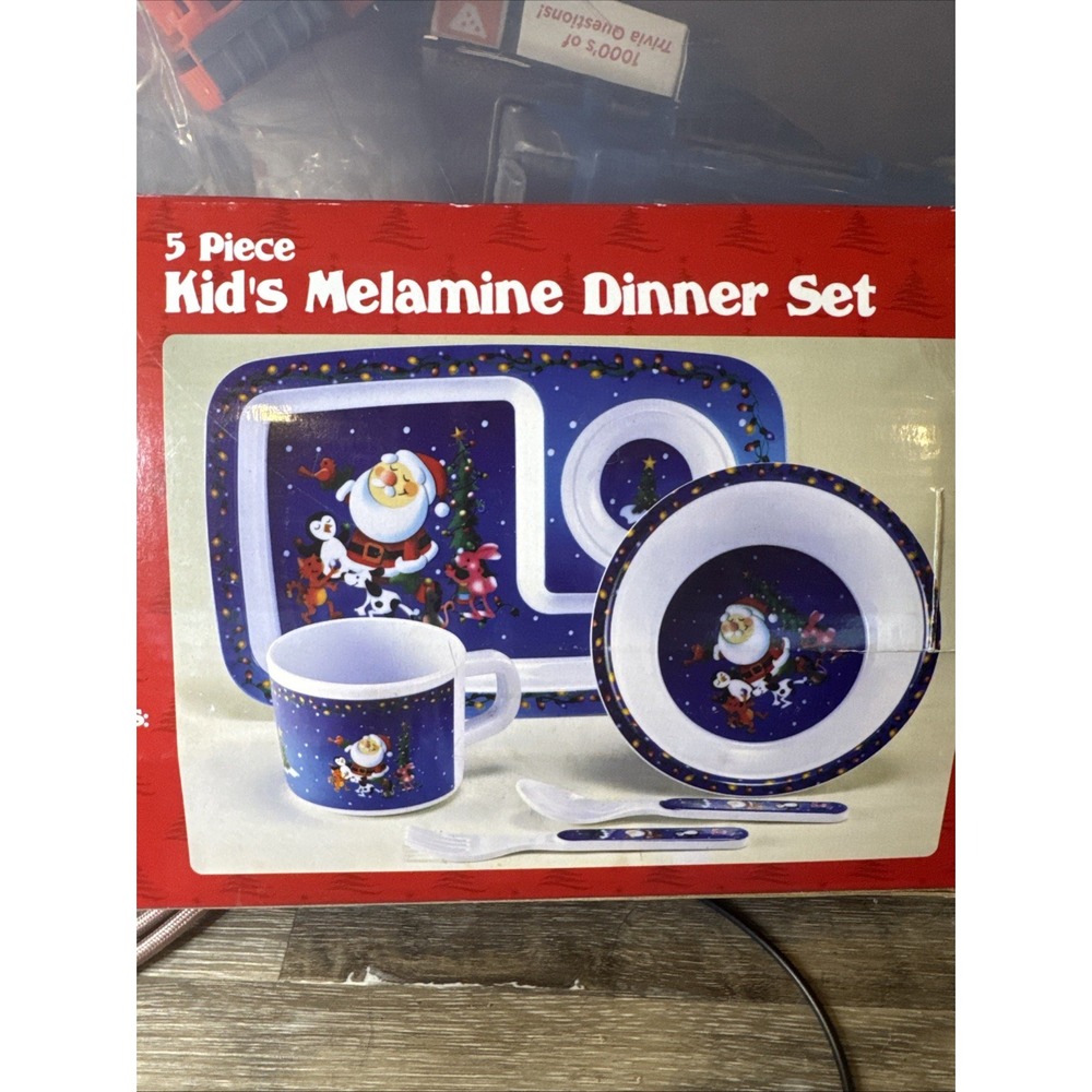 VTG Kids Children's SANTA Animals 4 Piece Christmas Winter Melamine Dish‎ Set